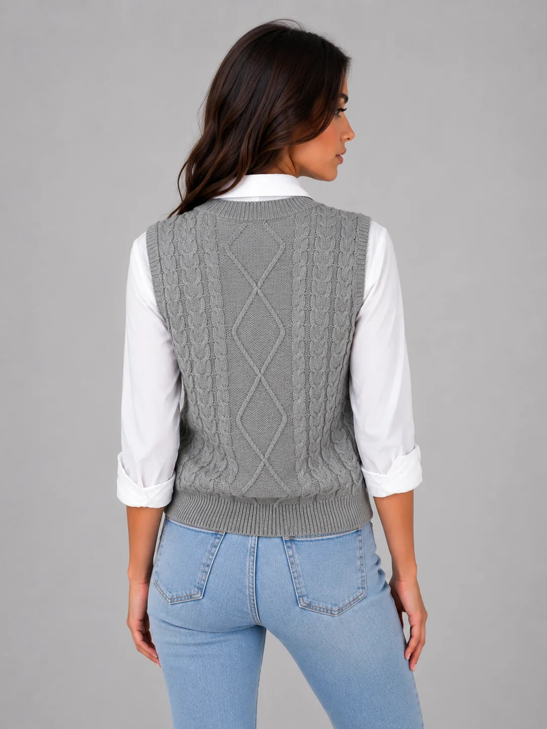 Rita | Women's Vest Sleeveless Cable-Knit V-Neck Waistcoat Soft Cosy Warm Layering Chic Feminine Casual Everyday Autumn Winter