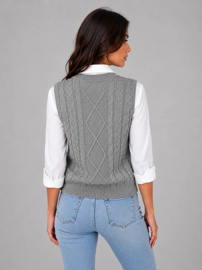 Rita | Women's Vest Sleeveless Cable-Knit V-Neck Waistcoat Soft Cosy Warm Layering Chic Feminine Casual Everyday Autumn Winter