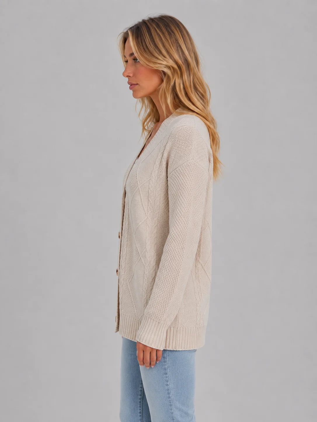 Rhea | Women's Cardigan Cable-Knit Soft V-Neck Button-Up Cosy Warm Relaxed Layering Chic Feminine Casual Everyday Autumn Winter