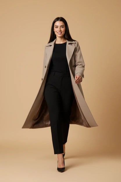 Keira | Women's Trench Coat Long Double-Breasted Plush-Lined Tailored Belted Warm Structured Smart Occasion Everyday Autumn Winter