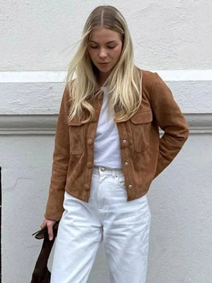Wolfe | Women's Suede Jacket Shirt Collar Water-Resistant Structured Refined Transitional Smart Casual Everyday Layering Autumn