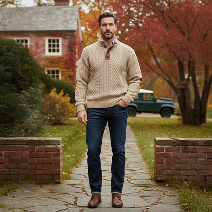 Wilder | Men's Sweater Cable-Knit Vintage Heritage Ribbed Textured Warm Soft Cosy Smart Casual Everyday Layering Autumn Winter