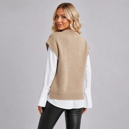 Valeria | Women's Vest Sweater Cable-Knit Round Neck Sleeveless Chunky Soft Cosy Warm Layering Chic Feminine Casual Everyday Autumn