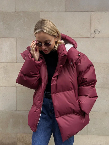Kali | Women's Puffer Coat Oversized High Neck Hooded Quilted Padded Insulated Warm Pockets Casual Everyday Winter Outerwear
