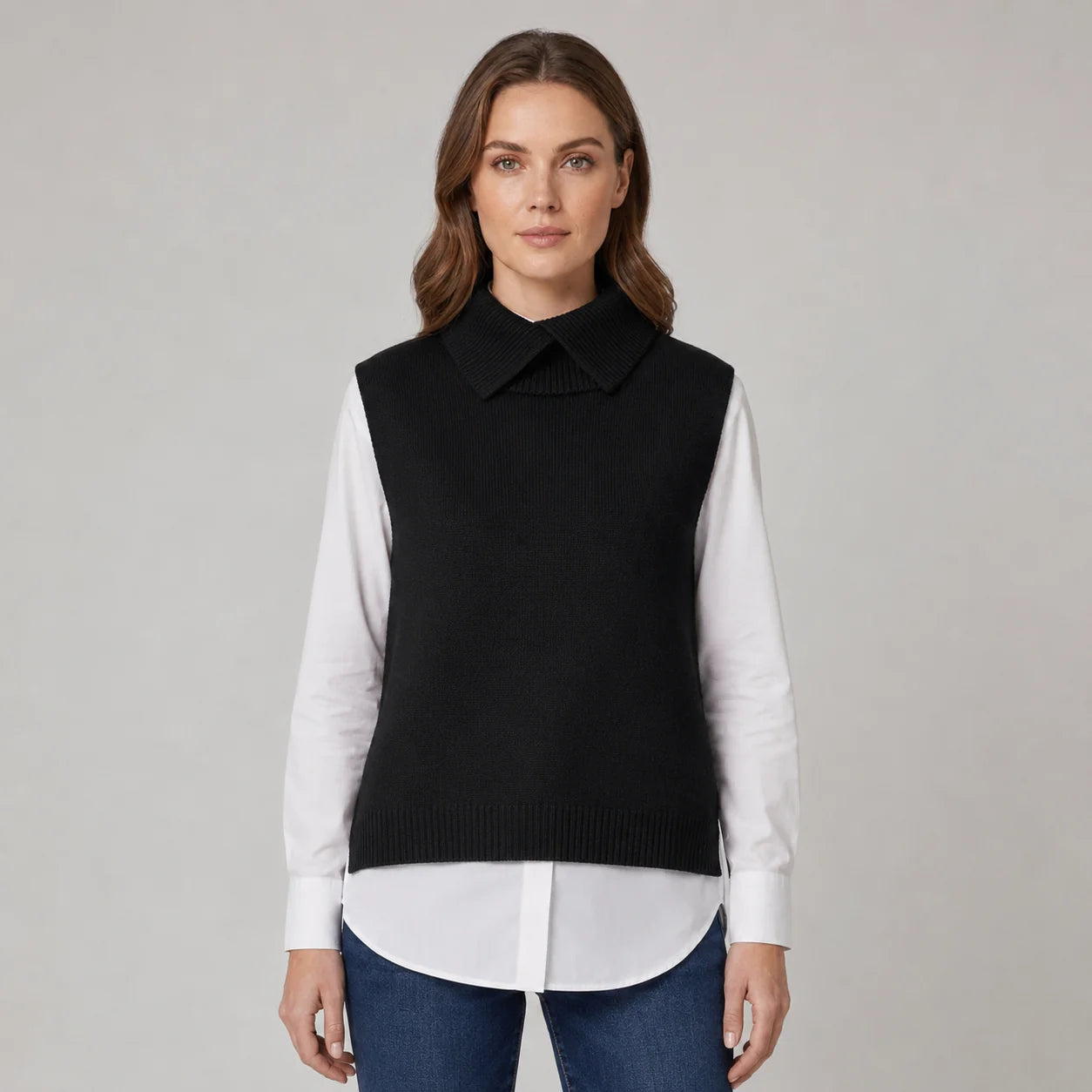 Sutton | Women's Vest Sweater Roll Neck Sleeveless Knit Soft Cosy Warm Layering Chic Feminine Casual Everyday Autumn Winter Knitwear