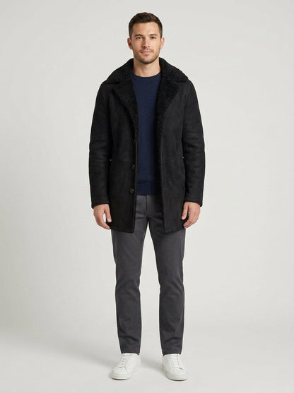 Armando | Men's Overcoat Shearling Classic Winter Warm Structured Longline Tailored Smart Formal Business Everyday Autumn Winter - Front [Lystr 6a8731e851ba65245b46db13:front]