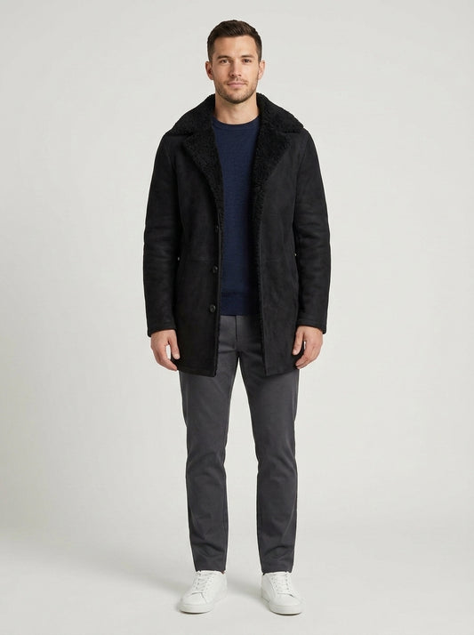 Armando | Men's Overcoat Shearling Classic Winter Warm Structured Longline Tailored Smart Formal Business Everyday Autumn Winter - Front [Lystr 6a8731e851ba65245b46db13:front]