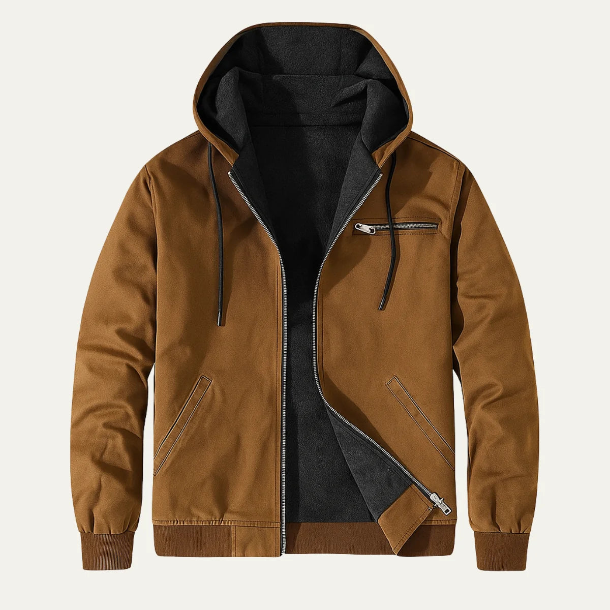 Abraham | Men's Jacket Hooded Fleece-Lined Zip-Up Warm Insulated Durable Adjustable Hood Casual Everyday Layering Autumn Winter