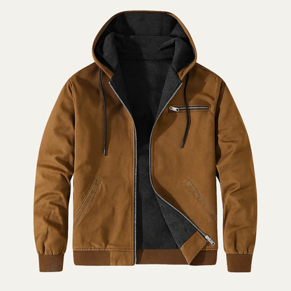 Abraham | Men's Jacket Hooded Fleece-Lined Zip-Up Warm Insulated Durable Adjustable Hood Casual Everyday Layering Autumn Winter