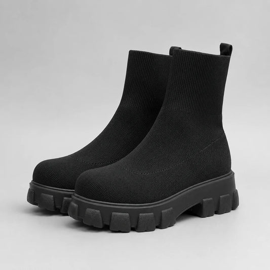 Vienna | Women's Ankle Boots Platform Knitted Sock Fit Stretch Chunky Sole Sleek Modern Everyday Winter Casual Comfort Versatile