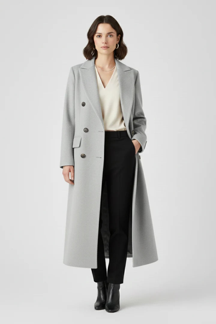 Nayeli | Women's Coat Lapel Collar Button Fastening Long Woven Tailored Structured Warm Smart Occasion Everyday Autumn Winter