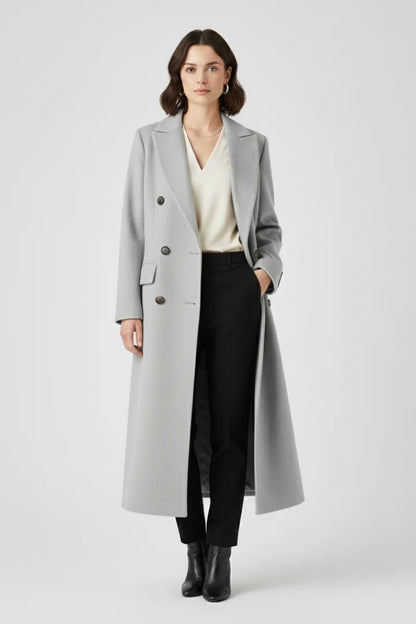Nayeli | Women's Coat Lapel Collar Button Fastening Long Woven Tailored Structured Warm Smart Occasion Everyday Autumn Winter