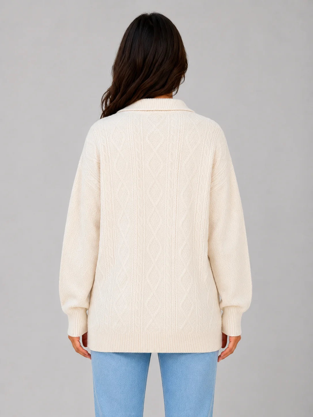 Raegan | Women's Sweater Half-Zip Cable-Knit Chunky Textured Soft Cosy Warm Layering Chic Feminine Casual Everyday Autumn Winter