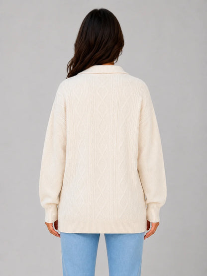 Raegan | Women's Sweater Half-Zip Cable-Knit Chunky Textured Soft Cosy Warm Layering Chic Feminine Casual Everyday Autumn Winter