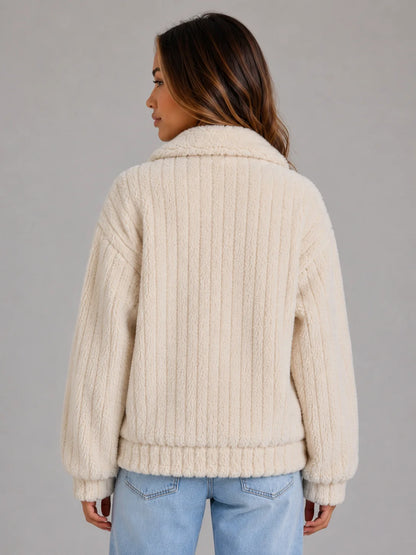 Lorelei | Women's Teddy Jacket Plush Button-Up Collared Fleece Sherpa Soft Cosy Warm Layering Chic Feminine Casual Everyday Autumn