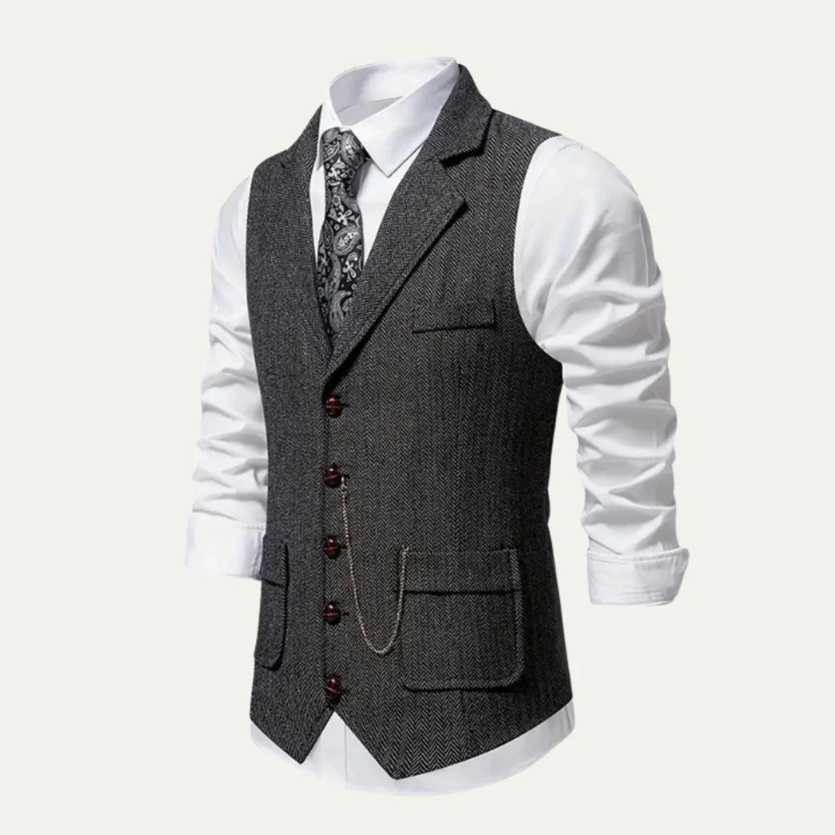 Gideon | Men's Tweed Waistcoat Gilet Tailored Classic Structured Sleeveless Smart Formal Occasion Business Wedding Refined
