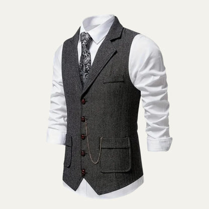 Gideon | Men's Tweed Waistcoat Gilet Tailored Classic Structured Sleeveless Smart Formal Occasion Business Wedding Refined
