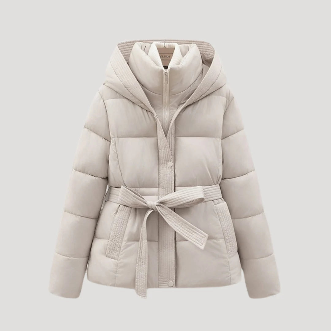 Saige | Women's Puffer Jacket Hooded Belted Padded Insulated Warm Quilted Casual Everyday Winter Outerwear Cosy Flattering
