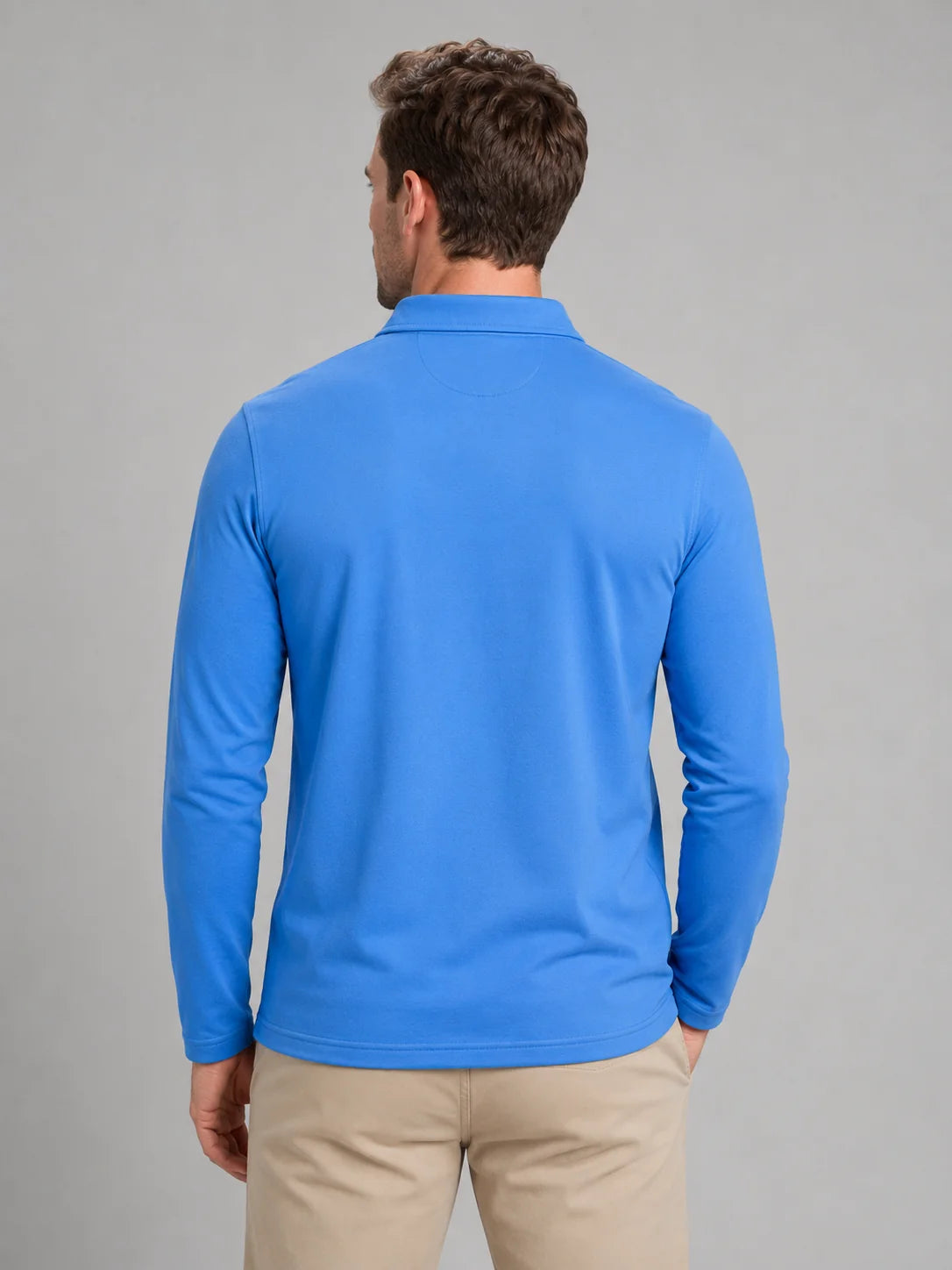 Brennan | Men's Polo Shirt Long-Sleeve Gingham Trim Casual Cotton Soft Refined Smart Casual Everyday Layering Autumn Winter