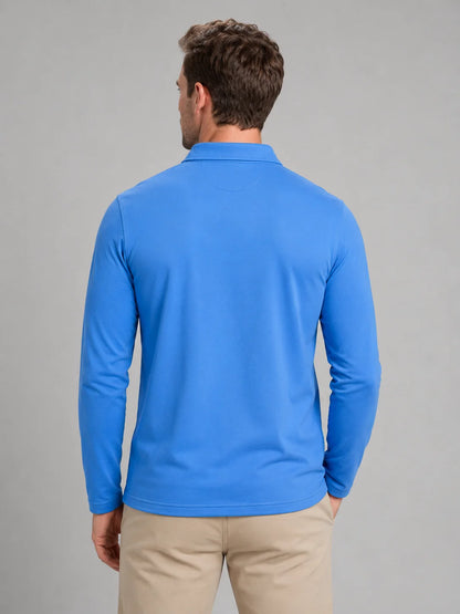 Brennan | Men's Polo Shirt Long-Sleeve Gingham Trim Casual Cotton Soft Refined Smart Casual Everyday Layering Autumn Winter