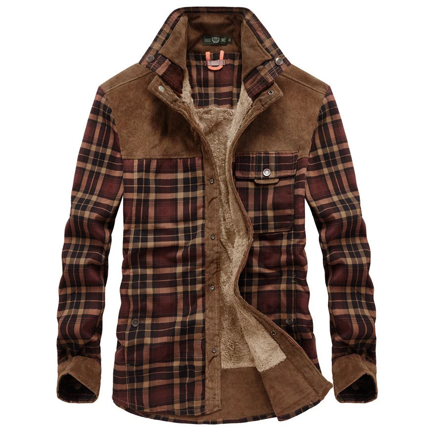 Nathanael | Men's Overshirt Checked Sherpa Lined Warm Cotton Button-Up Shirt Jacket Structured Casual Everyday Layering Autumn Winter