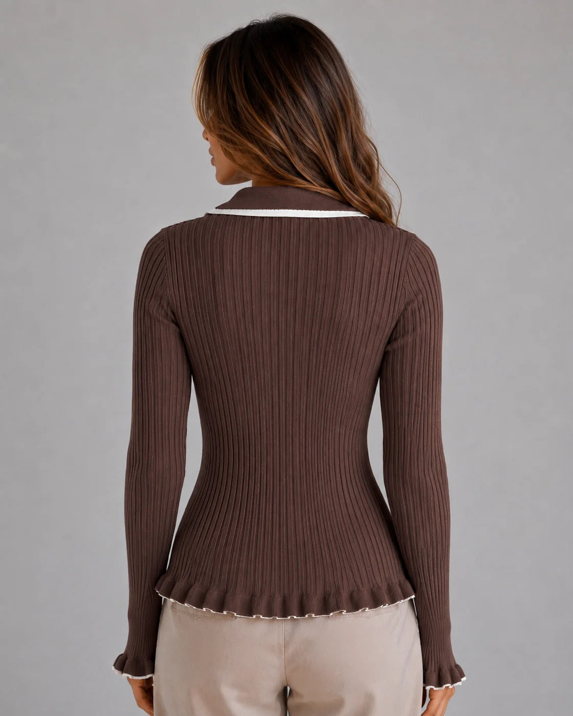 Presley | Women's Sweater Ribbed Knit Polo Long-Sleeve Fitted Soft Warm Layering Chic Feminine Casual Everyday Autumn Winter