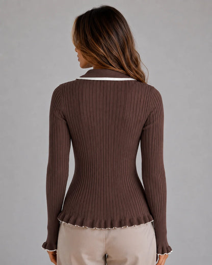 Presley | Women's Sweater Ribbed Knit Polo Long-Sleeve Fitted Soft Warm Layering Chic Feminine Casual Everyday Autumn Winter