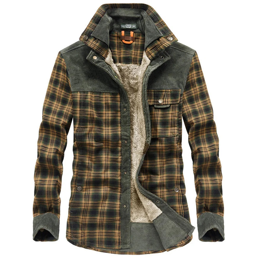 Nathanael | Men's Overshirt Checked Sherpa Lined Warm Cotton Button-Up Shirt Jacket Structured Casual Everyday Layering Autumn Winter