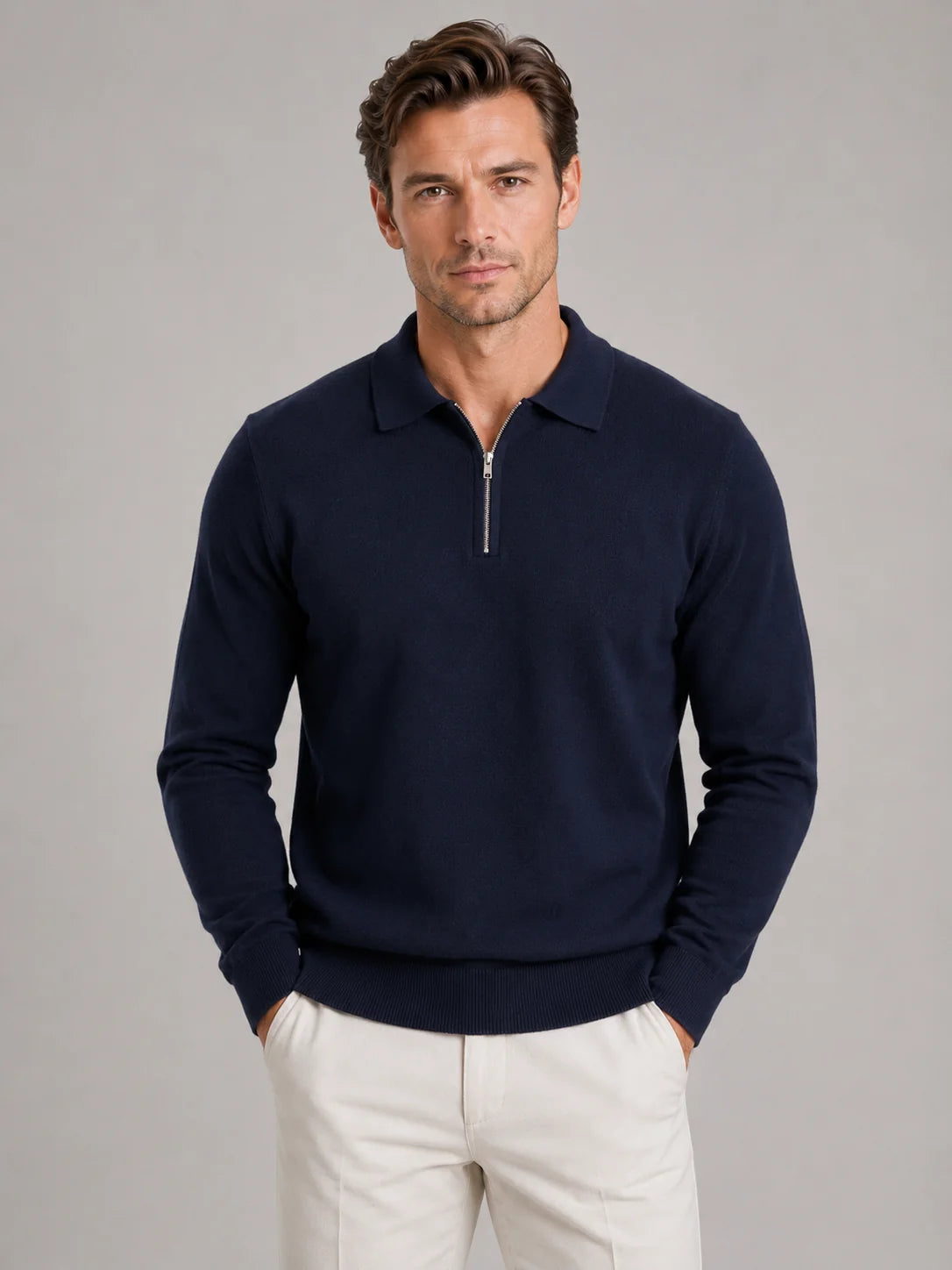 Braylen | Men's Polo Sweater Quarter-Zip Fine Knit Long-Sleeve Soft Warm Refined Smart Casual Everyday Layering Autumn Winter