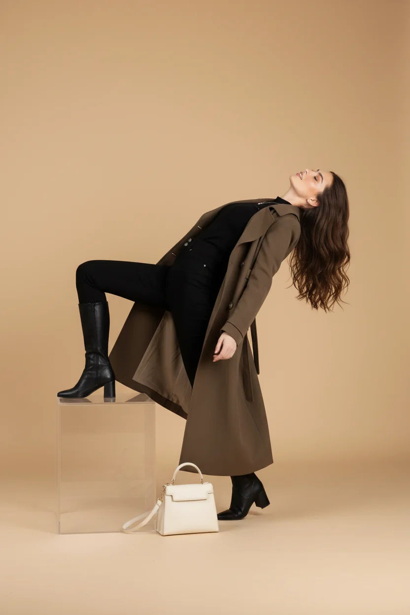 Keira | Women's Trench Coat Long Double-Breasted Plush-Lined Tailored Belted Warm Structured Smart Occasion Everyday Autumn Winter