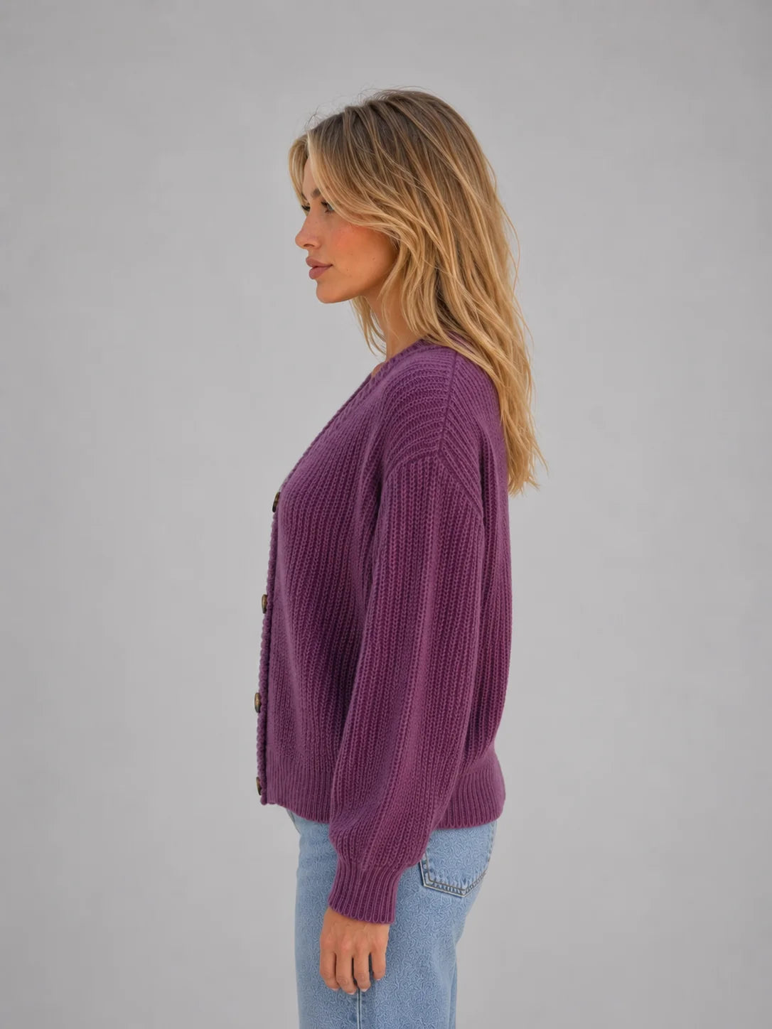River | Women's Cardigan Chunky Knit Button Front V-Neck Soft Ribbed Cosy Warm Relaxed Layering Chic Feminine Casual Everyday