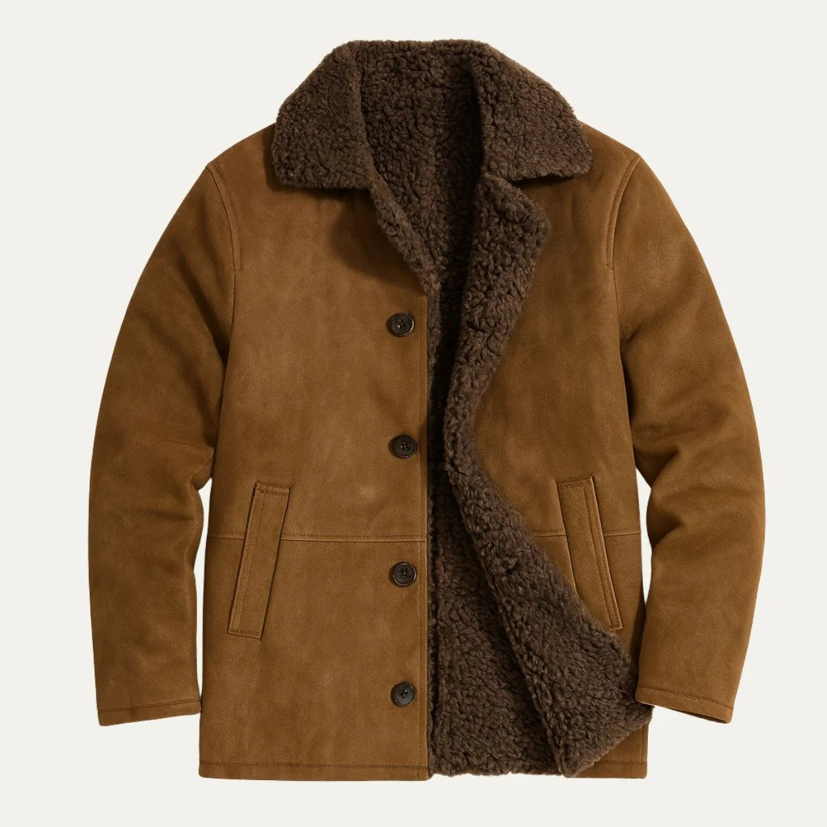 Armando | Men's Overcoat Shearling Classic Winter Warm Structured Longline Tailored Smart Formal Business Everyday Autumn Winter