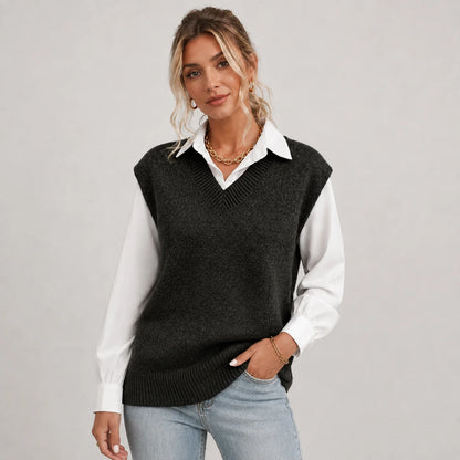 Valerie | Women's Vest Sweater Knitted V-Neck Sleeveless Soft Cosy Warm Layering Chic Feminine Casual Everyday Autumn Winter