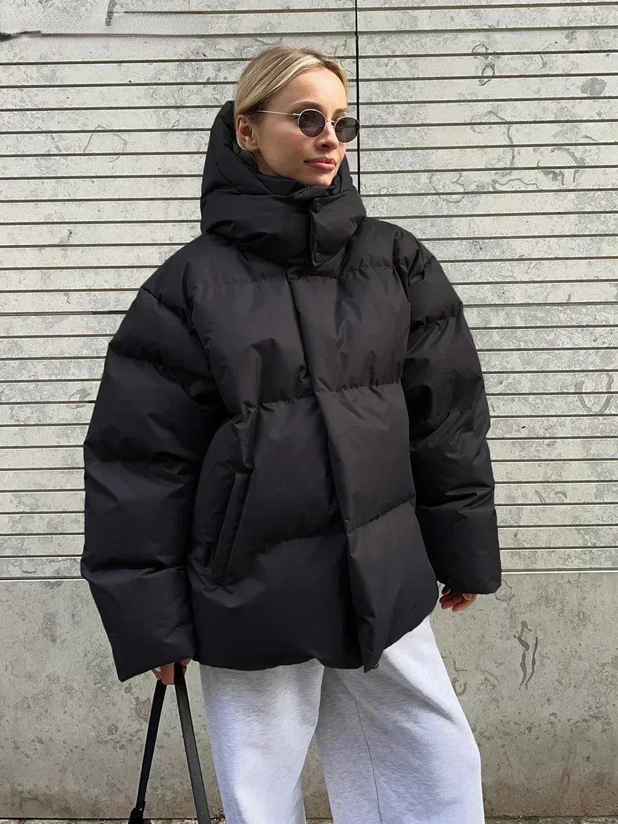 Kali | Women's Puffer Coat Oversized High Neck Hooded Quilted Padded Insulated Warm Pockets Casual Everyday Winter Outerwear