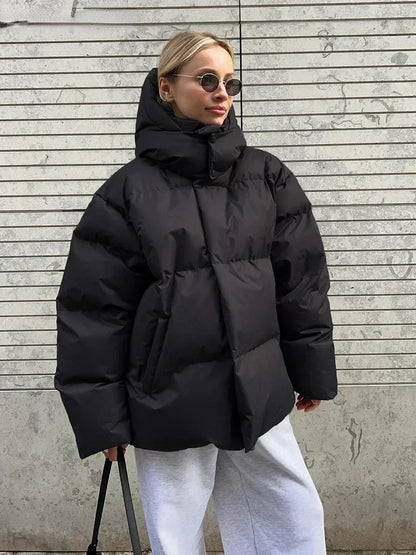 Kali | Women's Puffer Coat Oversized High Neck Hooded Quilted Padded Insulated Warm Pockets Casual Everyday Winter Outerwear