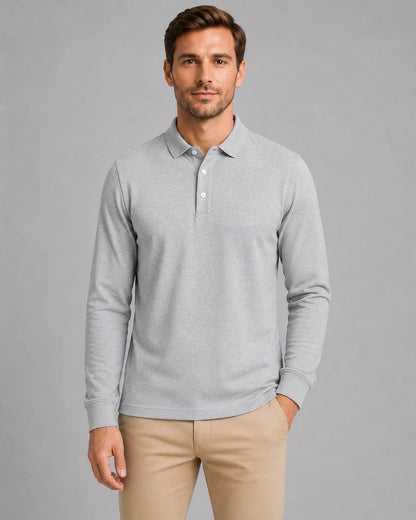 Brent | Men's Polo Shirt Long-Sleeve Jersey Smart Casual Soft Cotton Refined Everyday Layering Autumn Winter Versatile Clean