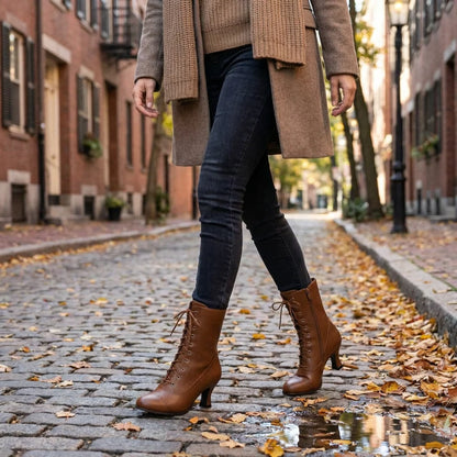 Noelle | Women's Ankle Boots Retro Lace-Up Vintage Structured Heel Refined Classic Chic Casual Everyday Autumn Winter Footwear