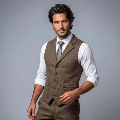 Gideon | Men's Tweed Waistcoat Gilet Tailored Classic Structured Sleeveless Smart Formal Occasion Business Wedding Refined