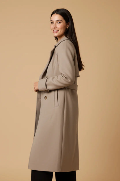 Keira | Women's Trench Coat Long Double-Breasted Plush-Lined Tailored Belted Warm Structured Smart Occasion Everyday Autumn Winter