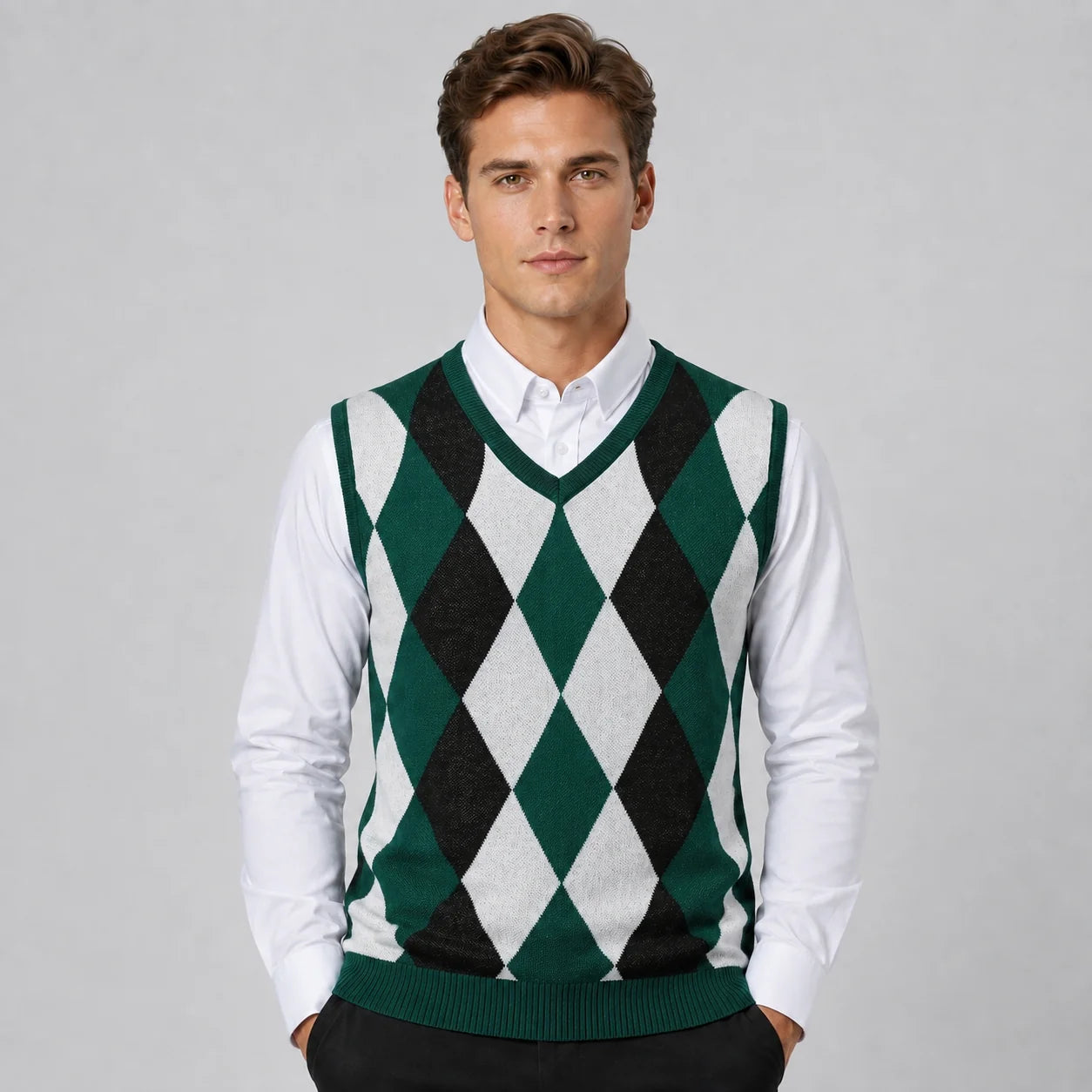 Luka | Men's Vest Sweater Argyle Knitted V-Neck Sleeveless Soft Warm Layering Smart Casual Everyday Autumn Winter Knitwear