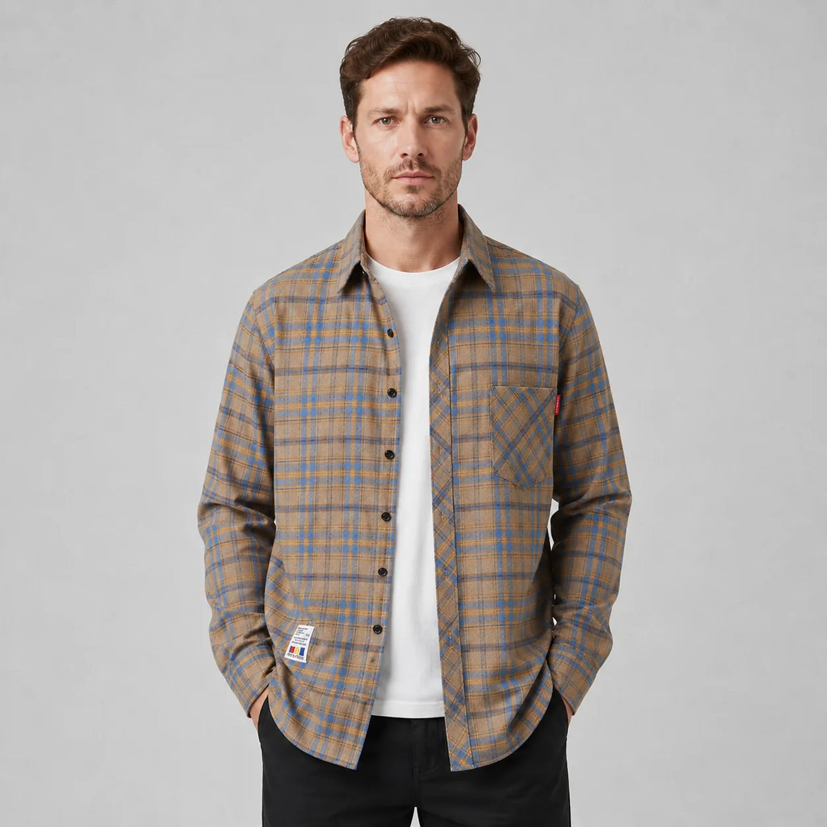 Leonel | Men's Overshirt Check Flannel Button-Front Cotton Warm Casual Everyday Layering Autumn Winter Versatile Rugged Shirt