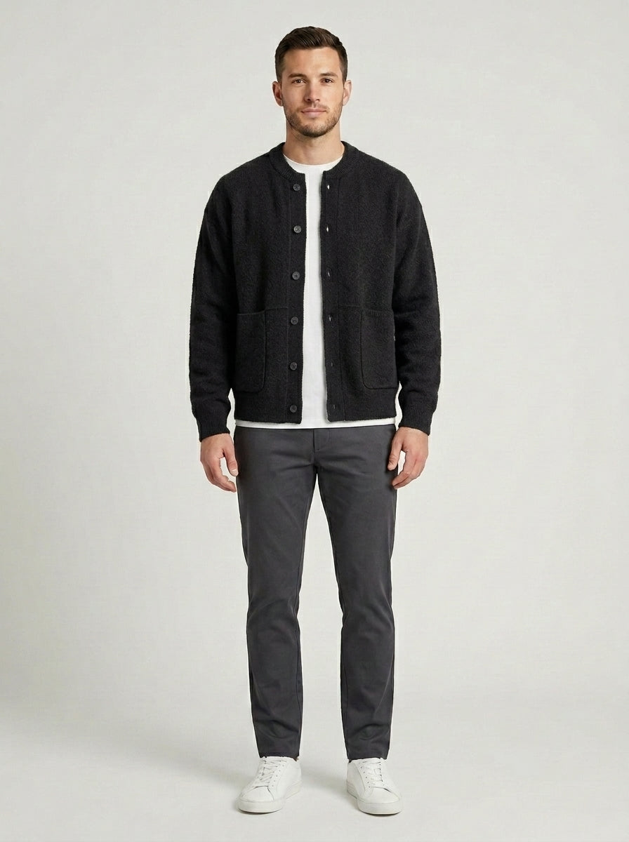 Angelo | Men's Cardigan Zip-Up Classic Knit Soft Warm Refined Layering Smart Casual Everyday Autumn Winter Knitwear Versatile - Black Front [Lystr 6a8559fc6ea684f3500dd647:black:front]