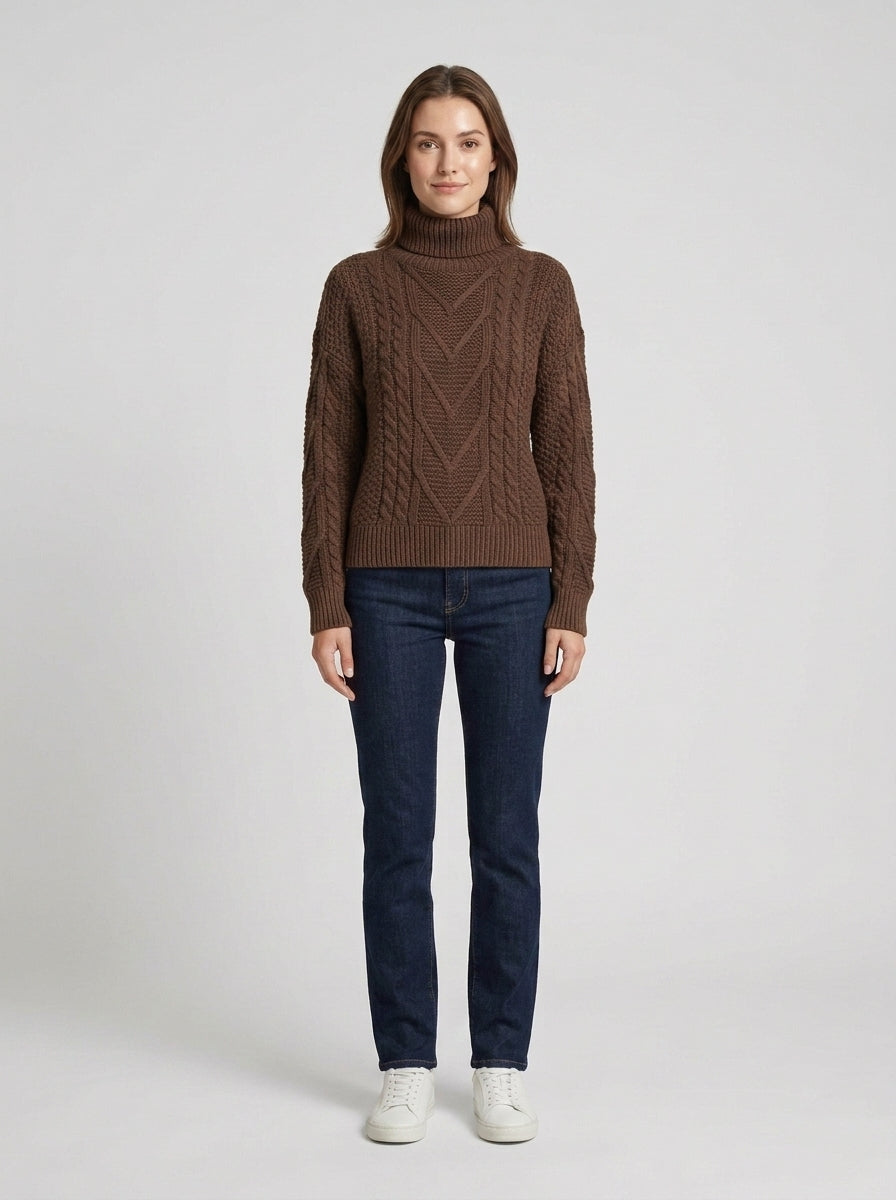 Lana | Women's Sweater Cotton Cable-Knit Chunky Textured Round Neck Soft Cosy Warm Layering Chic Casual Everyday Autumn Winter - Front [Lystr 6a855afb2208118807881be1:front]