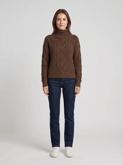 Lana | Women's Sweater Cotton Cable-Knit Chunky Textured Round Neck Soft Cosy Warm Layering Chic Casual Everyday Autumn Winter - Front [Lystr 6a855afb2208118807881be1:front]