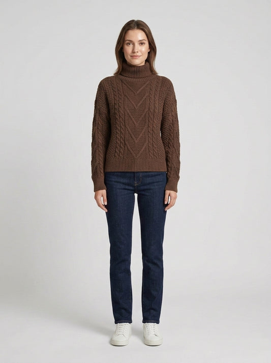 Lana | Women's Sweater Cotton Cable-Knit Chunky Textured Round Neck Soft Cosy Warm Layering Chic Casual Everyday Autumn Winter - Front [Lystr 6a855afb2208118807881be1:front]
