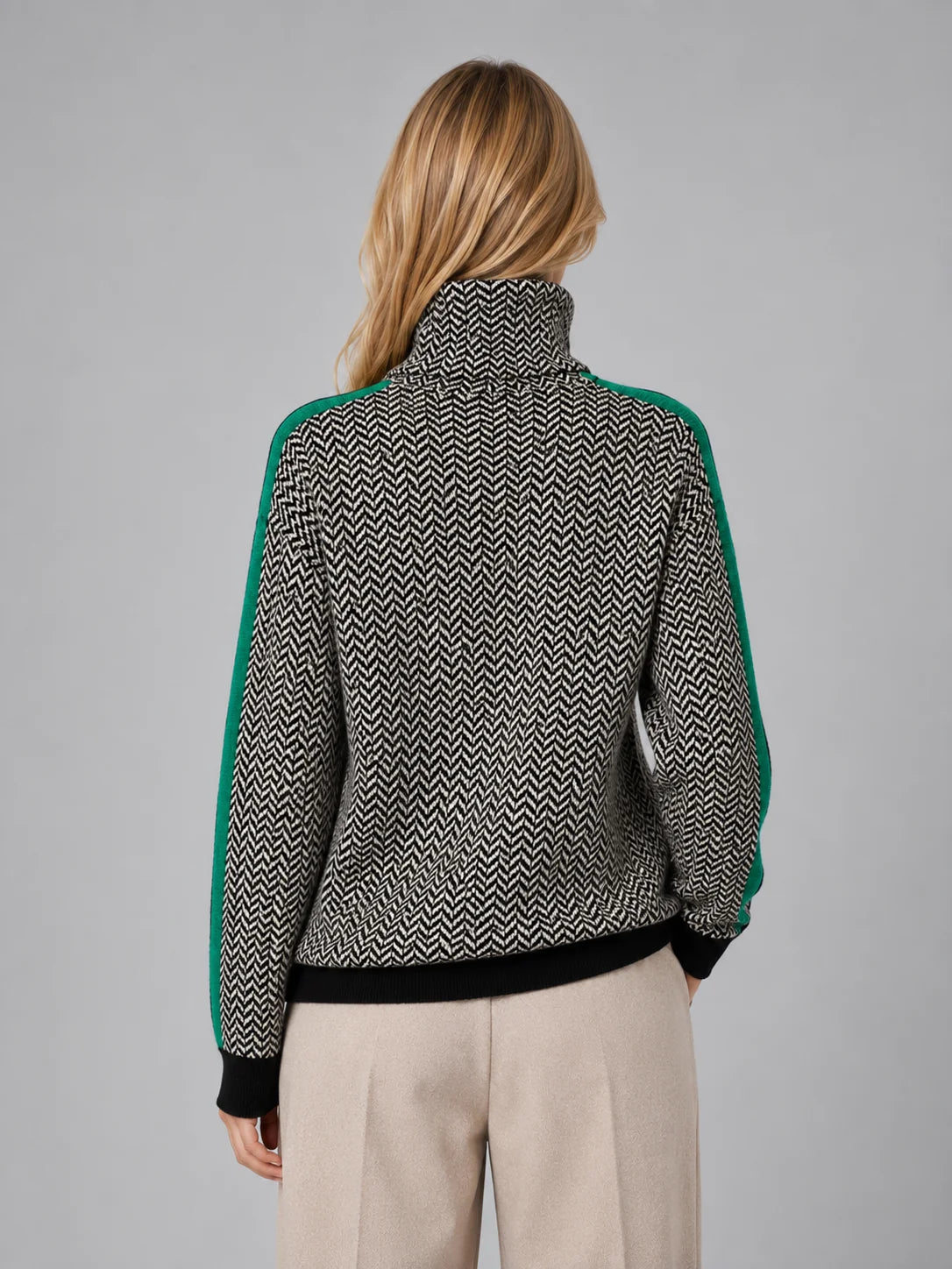 Royal | Women's Turtleneck Sweater Herringbone Soft Knit High Neck Textured Fitted Warm Layering Chic Feminine Casual Everyday