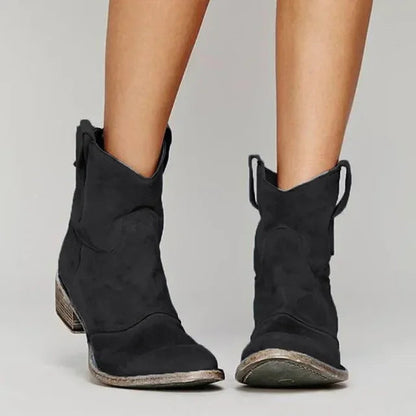 Isabel | Women's Western Ankle Boots Vintage Pointed Toe Block Heel Stitched Casual Everyday Autumn Cowboy Trendy Statement