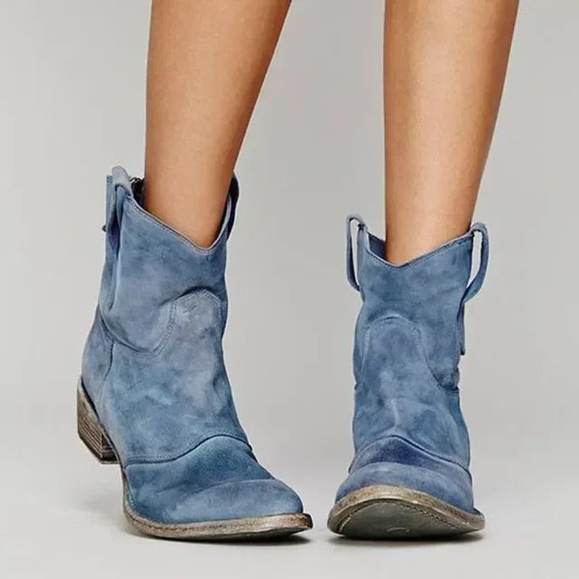 Isabel | Women's Western Ankle Boots Vintage Pointed Toe Block Heel Stitched Casual Everyday Autumn Cowboy Trendy Statement