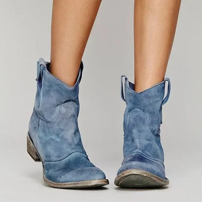 Isabel | Women's Western Ankle Boots Vintage Pointed Toe Block Heel Stitched Casual Everyday Autumn Cowboy Trendy Statement