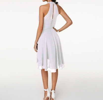 Women's Halter Neck Ruffle Flared Midi Dress
